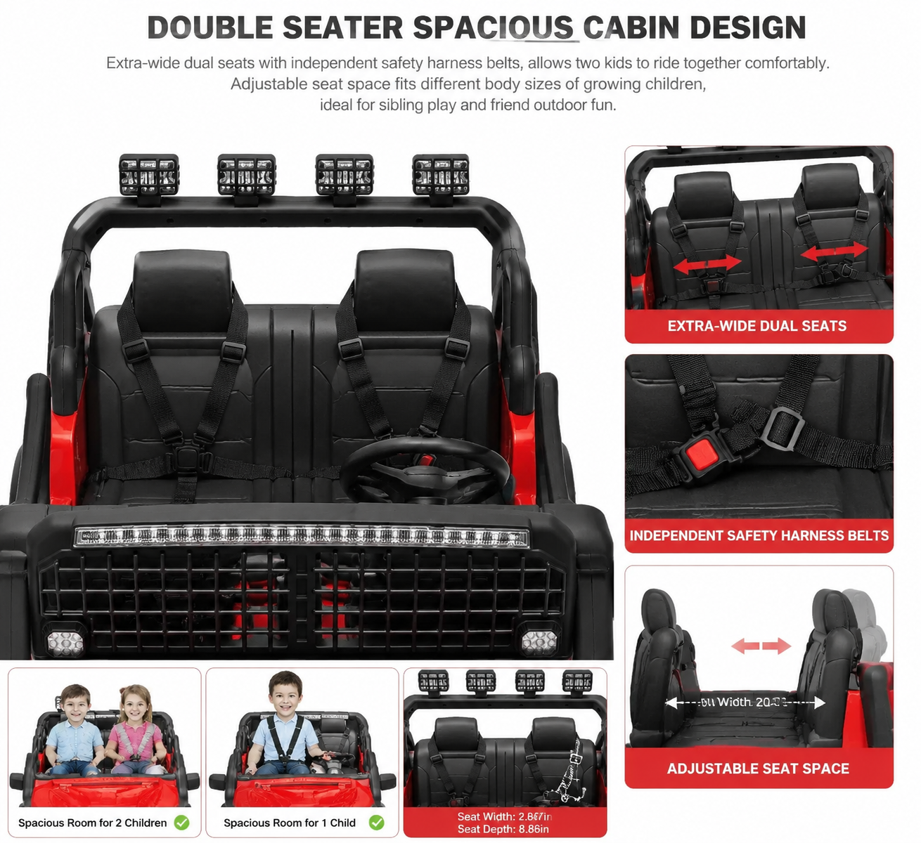 🚗Best Gift 2-Seater Kids Electric Ride On Off-Road Car with Remote Control & Rear Storage Bin