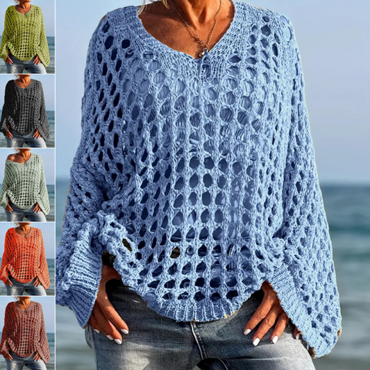 Breezy Open-Knit V-Neck Top