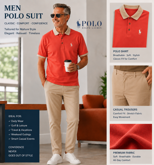 🔥70% OFF! Men's Color Block Collar Quick-Dry Polo & Chino Pants 2-Piece Suit