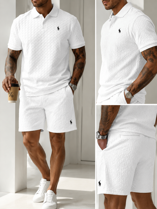 🔥70% OFF! Men's Cable Knit Polo & Shorts 2-Piece Set | Limited Stock!