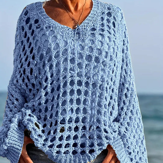 Breezy Open-Knit V-Neck Top